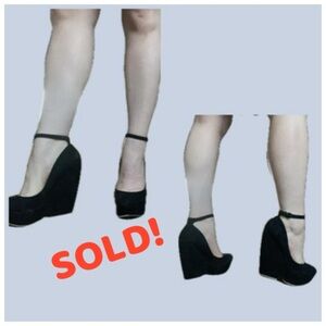 LAMB Leather Suede Platform Wedges Black Size 9